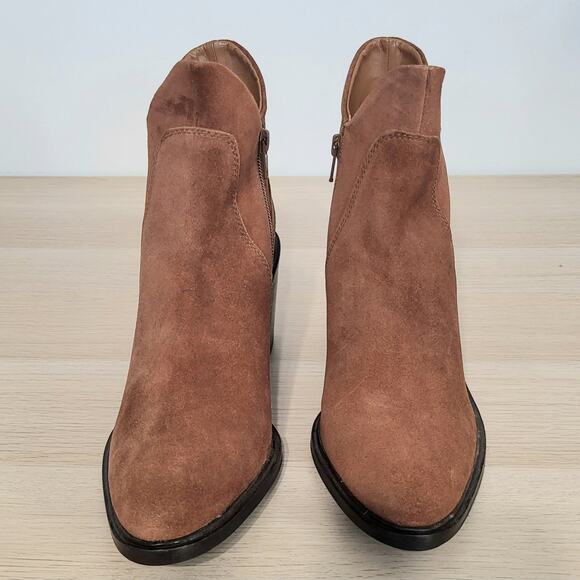 Seychelles Pretty Little Bird Boots Cognac Brown Booties Heel Suede Leather 7 - Picture 2 of 10